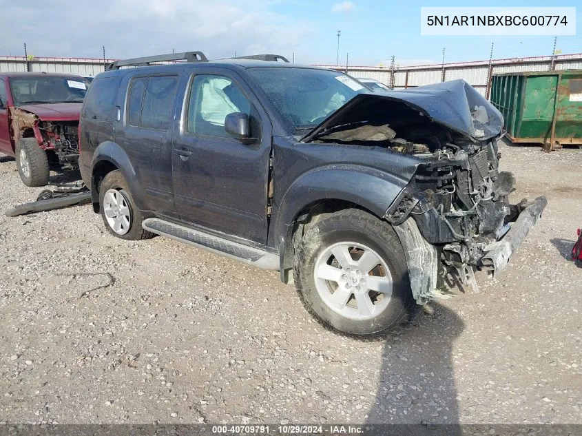 2011 Nissan Pathfinder Sv VIN: 5N1AR1NBXBC600774 Lot: 40709791