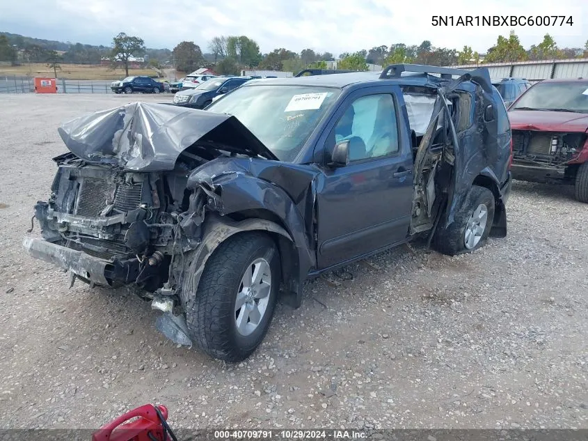 2011 Nissan Pathfinder Sv VIN: 5N1AR1NBXBC600774 Lot: 40709791