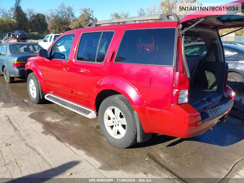 2011 Nissan Pathfinder Sv VIN: 5N1AR1NN7BC619034 Lot: 40803908