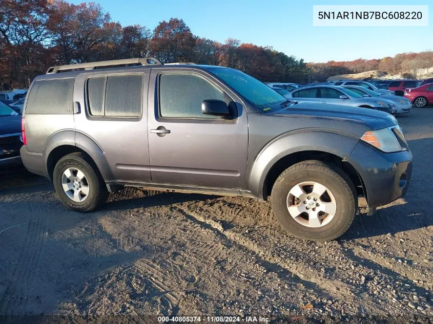 2011 Nissan Pathfinder S VIN: 5N1AR1NB7BC608220 Lot: 40805374