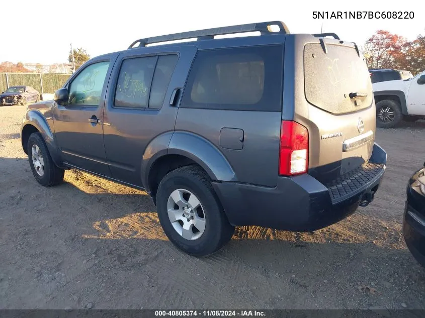 2011 Nissan Pathfinder S VIN: 5N1AR1NB7BC608220 Lot: 40805374