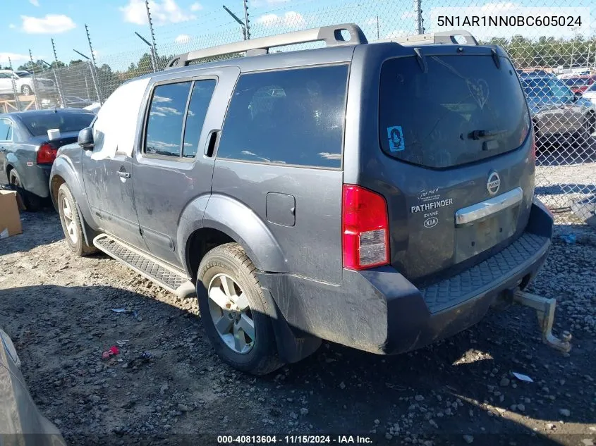 2011 Nissan Pathfinder Sv VIN: 5N1AR1NN0BC605024 Lot: 40813604