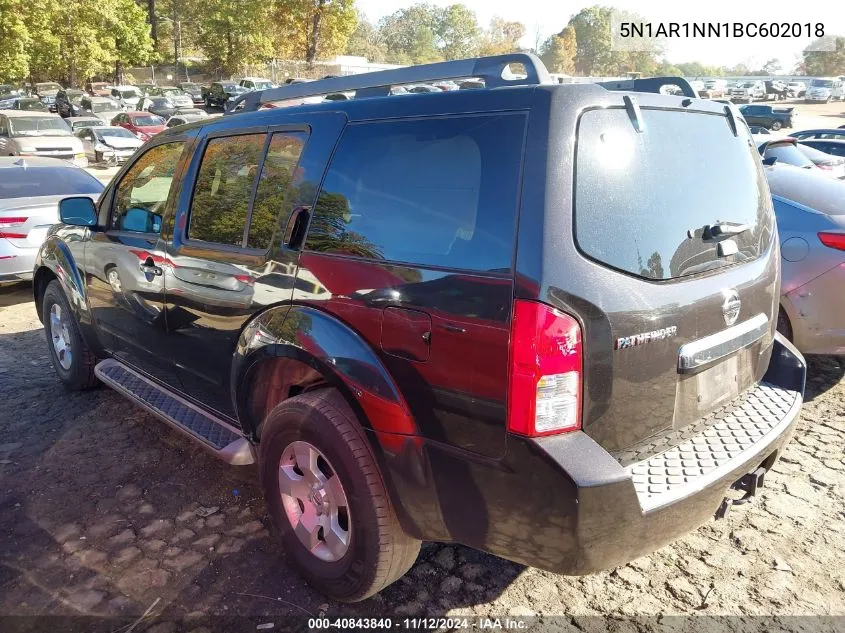 2011 Nissan Pathfinder S VIN: 5N1AR1NN1BC602018 Lot: 40843840