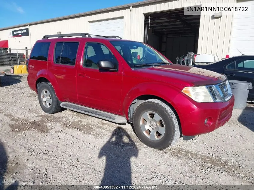 2011 Nissan Pathfinder S VIN: 5N1AR1NN1BC618722 Lot: 40853392