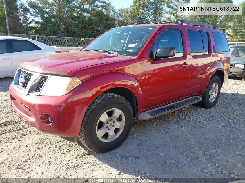 2011 Nissan Pathfinder S VIN: 5N1AR1NN1BC618722 Lot: 40853392