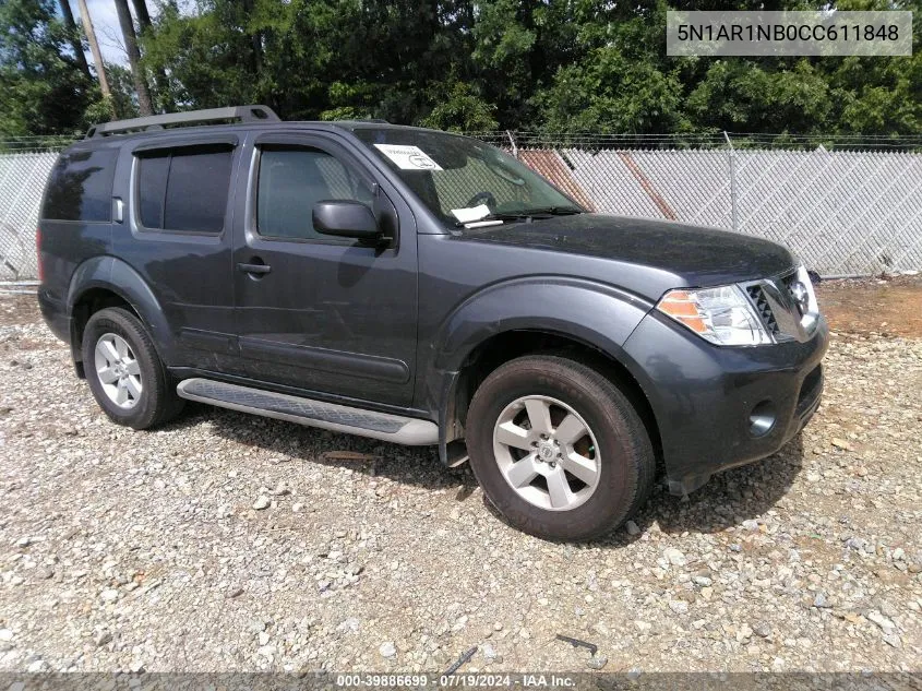 2012 Nissan Pathfinder Sv VIN: 5N1AR1NB0CC611848 Lot: 39886699