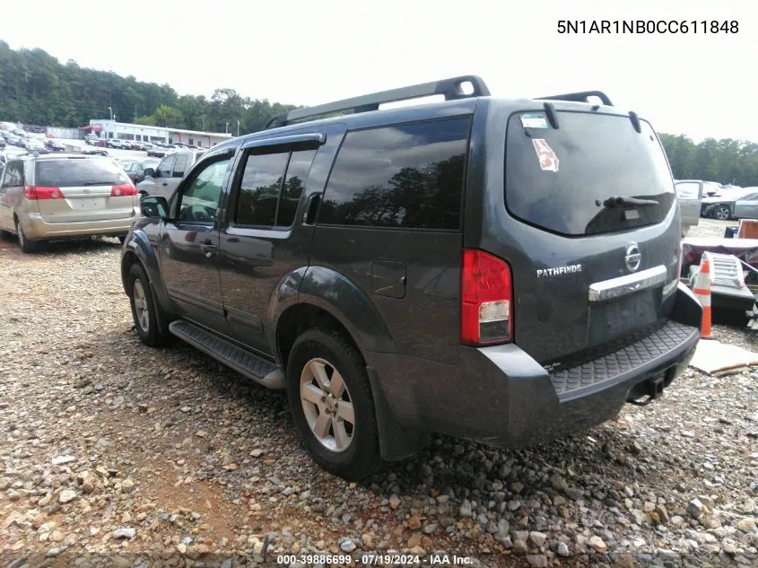 2012 Nissan Pathfinder Sv VIN: 5N1AR1NB0CC611848 Lot: 39886699