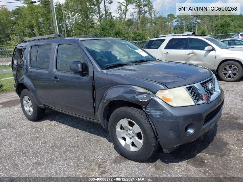 2012 Nissan Pathfinder S VIN: 5N1AR1NN1CC600268 Lot: 40088272