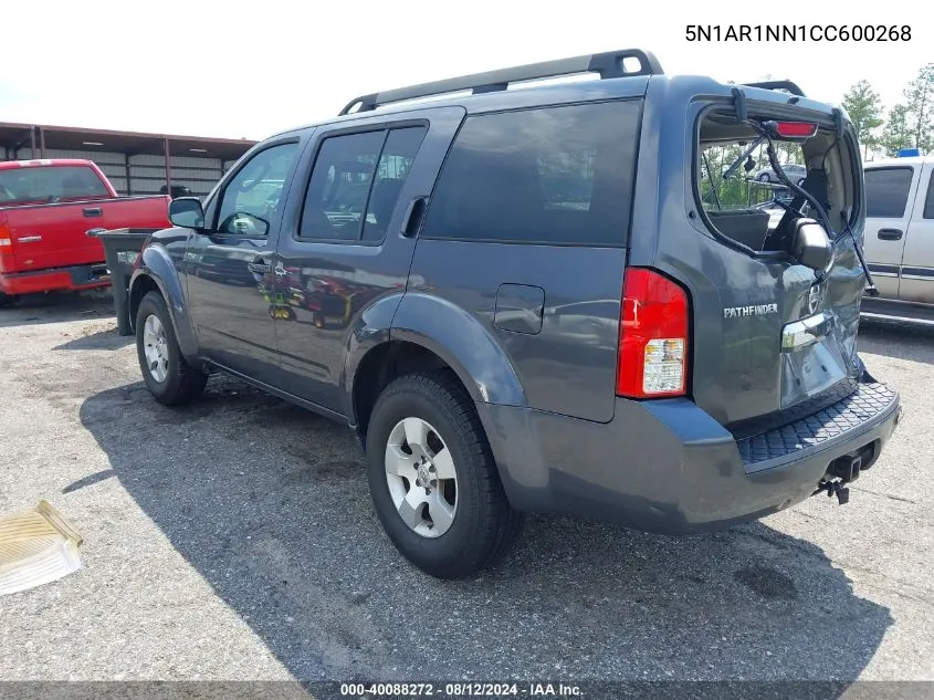 2012 Nissan Pathfinder S VIN: 5N1AR1NN1CC600268 Lot: 40088272