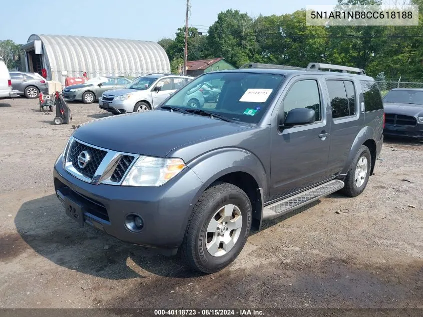 2012 Nissan Pathfinder S/Le/Se VIN: 5N1AR1NB8CC618188 Lot: 40118723