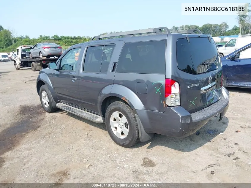 2012 Nissan Pathfinder S/Le/Se VIN: 5N1AR1NB8CC618188 Lot: 40118723