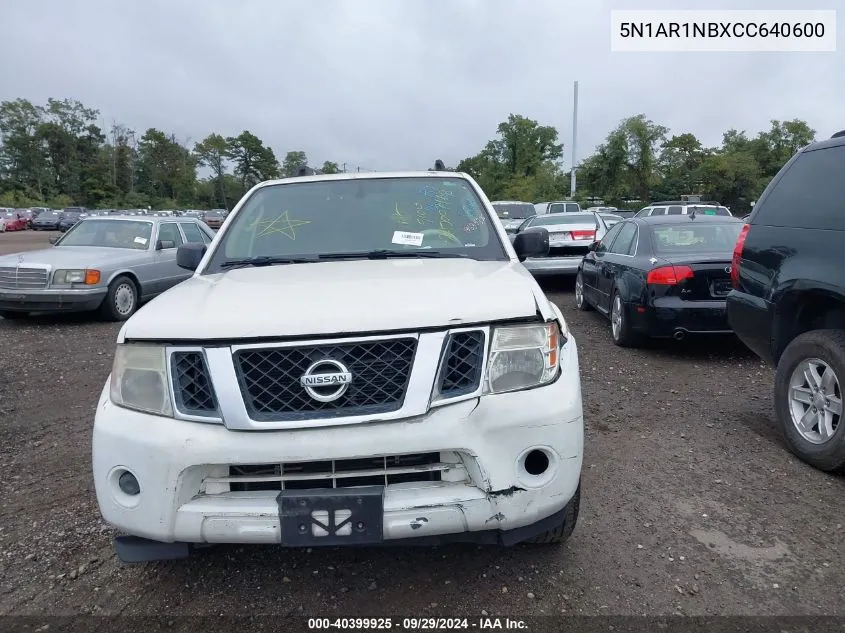 2012 Nissan Pathfinder S VIN: 5N1AR1NBXCC640600 Lot: 40399925