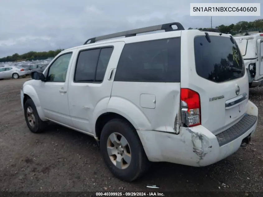 2012 Nissan Pathfinder S VIN: 5N1AR1NBXCC640600 Lot: 40399925