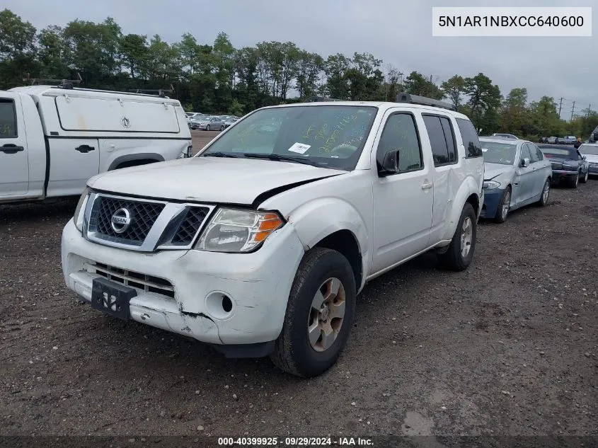 2012 Nissan Pathfinder S VIN: 5N1AR1NBXCC640600 Lot: 40399925