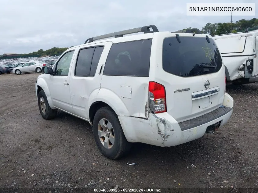 2012 Nissan Pathfinder S VIN: 5N1AR1NBXCC640600 Lot: 40399925