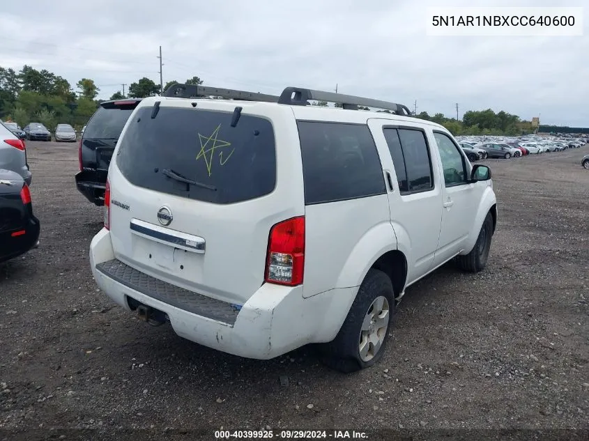 2012 Nissan Pathfinder S VIN: 5N1AR1NBXCC640600 Lot: 40399925