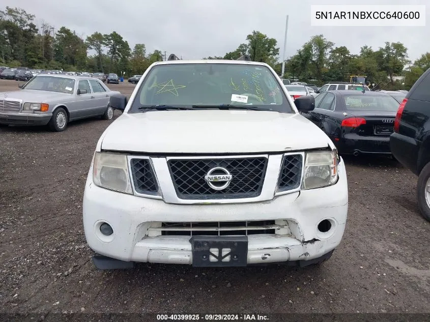 2012 Nissan Pathfinder S VIN: 5N1AR1NBXCC640600 Lot: 40399925