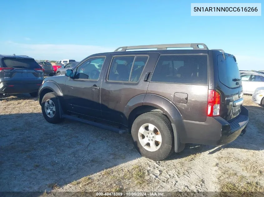 2012 Nissan Pathfinder S/Le/Se VIN: 5N1AR1NN0CC616266 Lot: 40478389