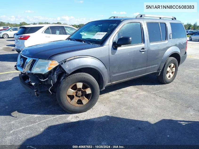 2012 Nissan Pathfinder S VIN: 5N1AR1NN8CC608383 Lot: 40687653