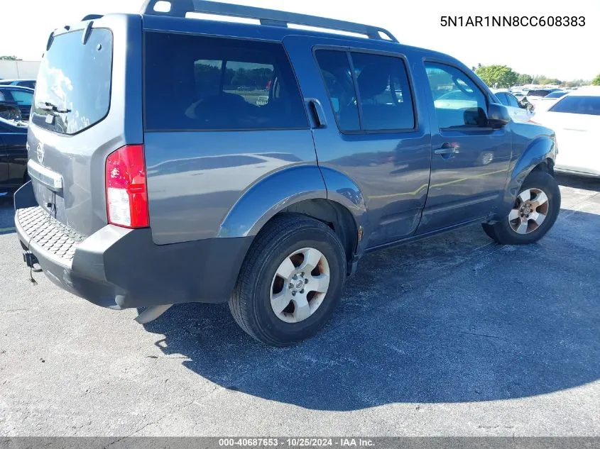 2012 Nissan Pathfinder S VIN: 5N1AR1NN8CC608383 Lot: 40687653