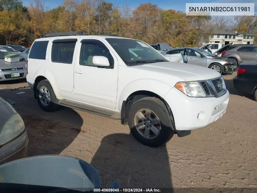 2012 Nissan Pathfinder Sv VIN: 5N1AR1NB2CC611981 Lot: 40689045