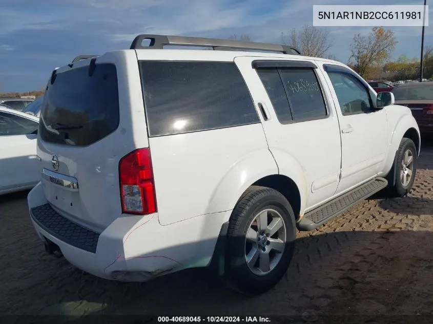 2012 Nissan Pathfinder Sv VIN: 5N1AR1NB2CC611981 Lot: 40689045