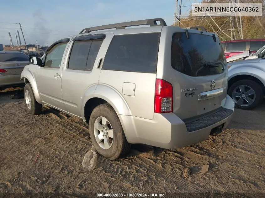 2012 Nissan Pathfinder S VIN: 5N1AR1NN6CC640362 Lot: 40692838