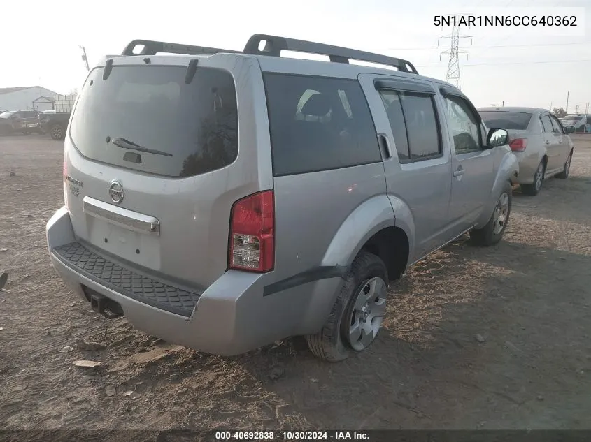 2012 Nissan Pathfinder S VIN: 5N1AR1NN6CC640362 Lot: 40692838