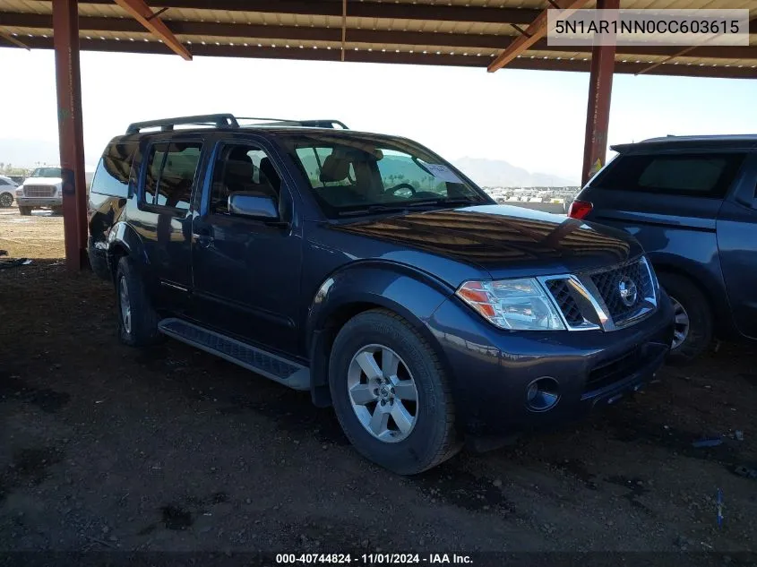 2012 Nissan Pathfinder Sv VIN: 5N1AR1NN0CC603615 Lot: 40744824