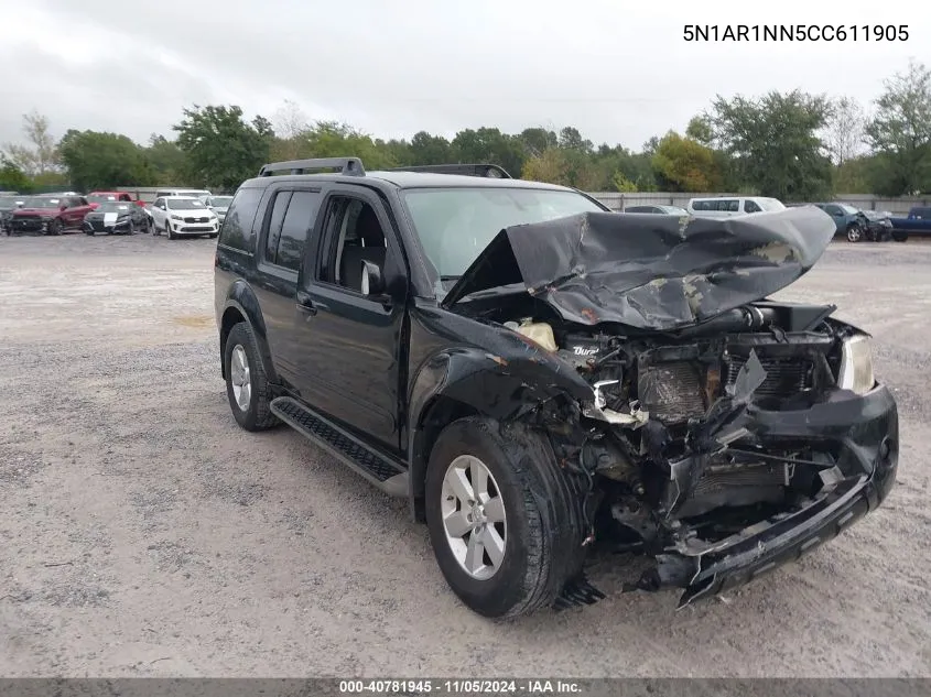 2012 Nissan Pathfinder Sv VIN: 5N1AR1NN5CC611905 Lot: 40781945