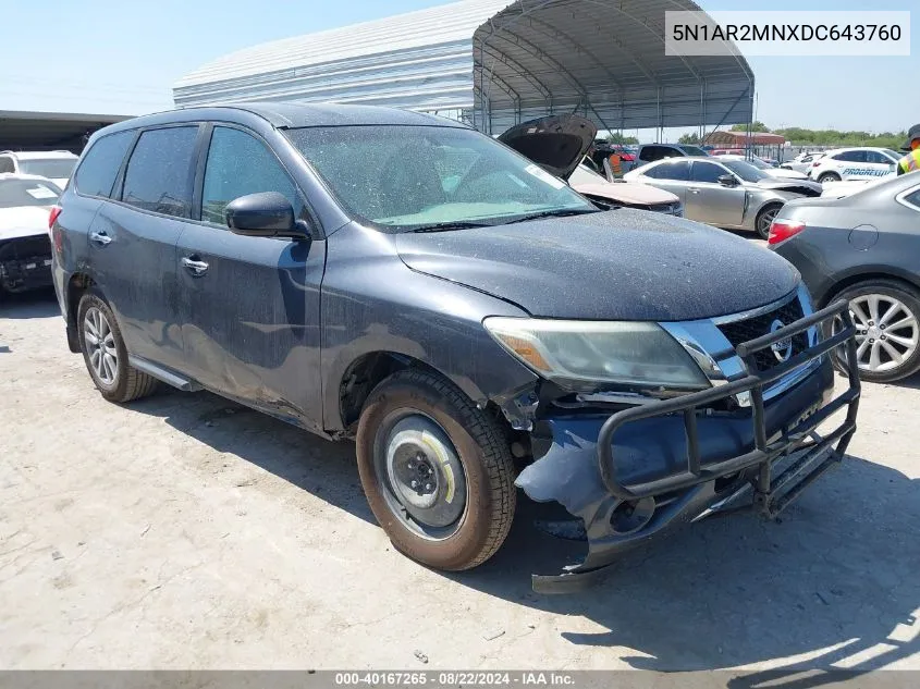 2013 Nissan Pathfinder S VIN: 5N1AR2MNXDC643760 Lot: 40167265