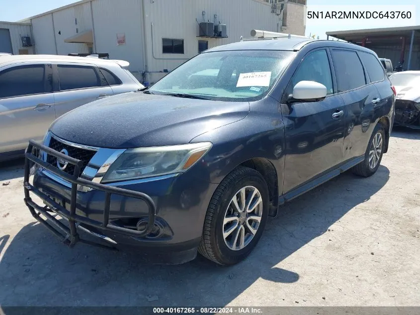 2013 Nissan Pathfinder S VIN: 5N1AR2MNXDC643760 Lot: 40167265