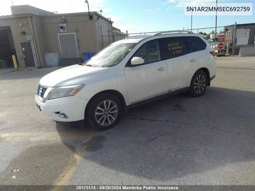 2014 Nissan Pathfinder Sl VIN: 5N1AR2MM5EC692759 Lot: 20175174