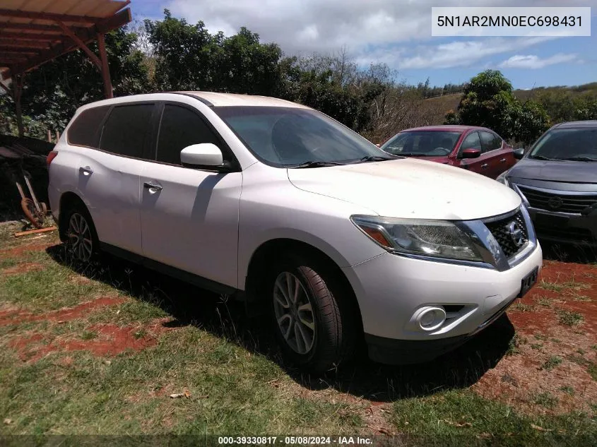 2014 Nissan Pathfinder S VIN: 5N1AR2MN0EC698431 Lot: 39330817