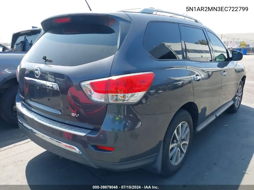 2014 Nissan Pathfinder Sv VIN: 5N1AR2MN3EC722799 Lot: 39879048