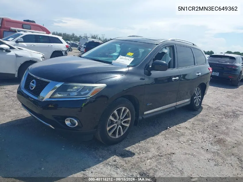 2014 Nissan Pathfinder Hybrid Sl VIN: 5N1CR2MN3EC649362 Lot: 40118212