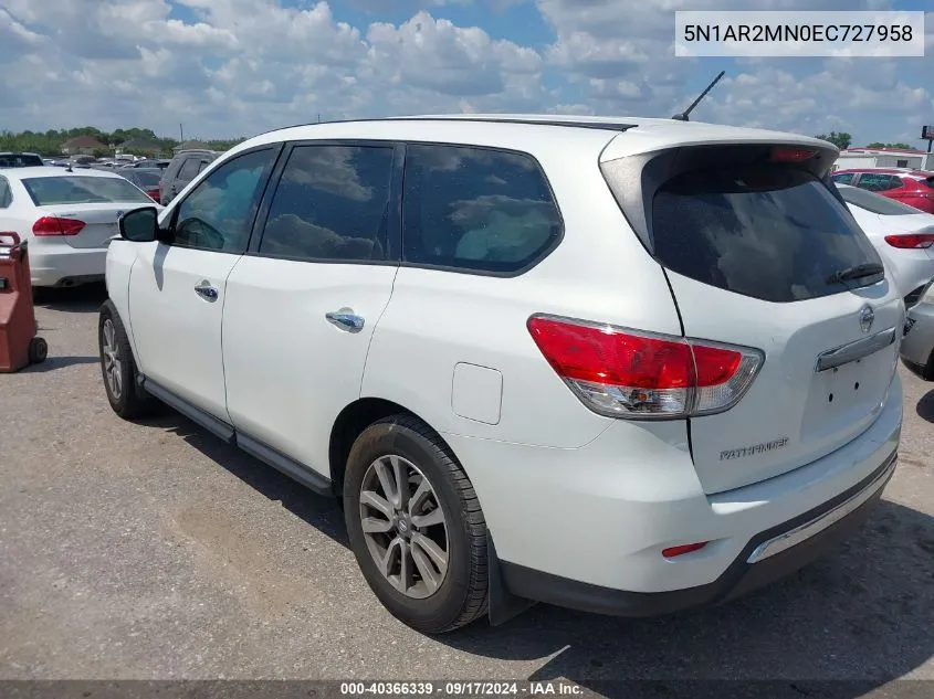 2014 Nissan Pathfinder S VIN: 5N1AR2MN0EC727958 Lot: 40366339