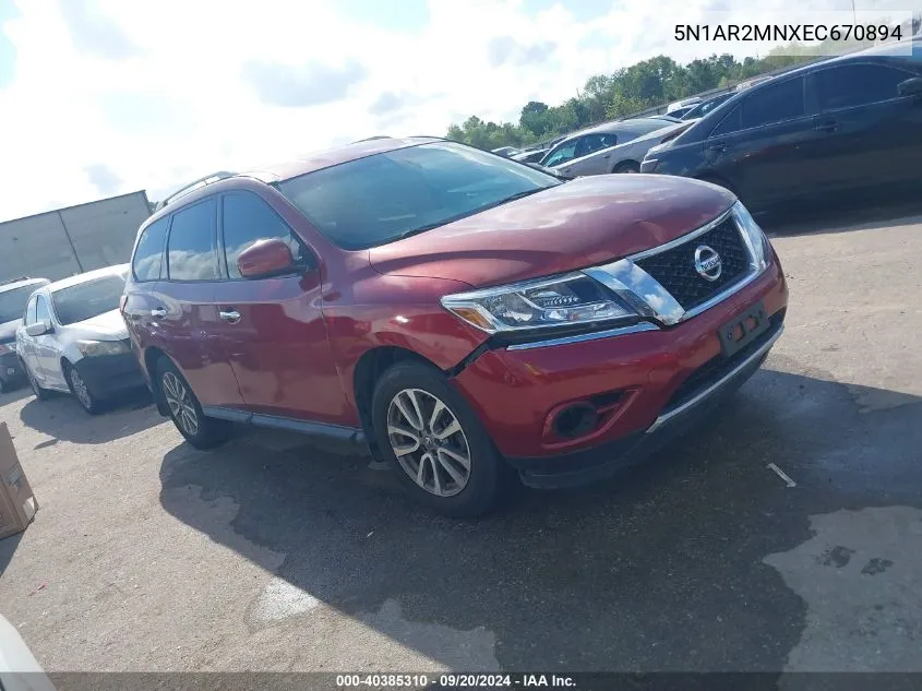 2014 Nissan Pathfinder Sv VIN: 5N1AR2MNXEC670894 Lot: 40385310