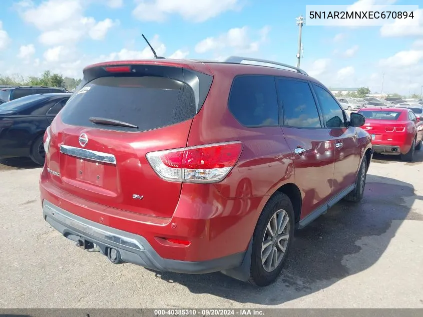 2014 Nissan Pathfinder Sv VIN: 5N1AR2MNXEC670894 Lot: 40385310