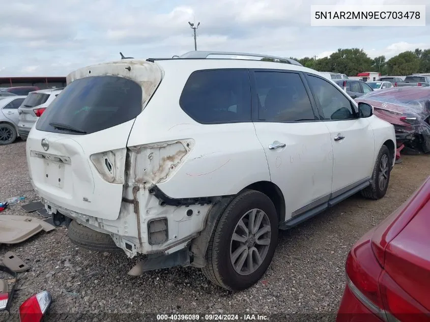 2014 Nissan Pathfinder S/Sv/Sl/Platinum VIN: 5N1AR2MN9EC703478 Lot: 40396089