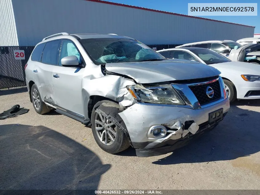 2014 Nissan Pathfinder S/Sv/Sl/Platinum VIN: 5N1AR2MN0EC692578 Lot: 40426532