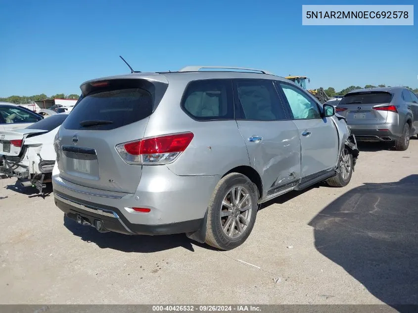 2014 Nissan Pathfinder S/Sv/Sl/Platinum VIN: 5N1AR2MN0EC692578 Lot: 40426532