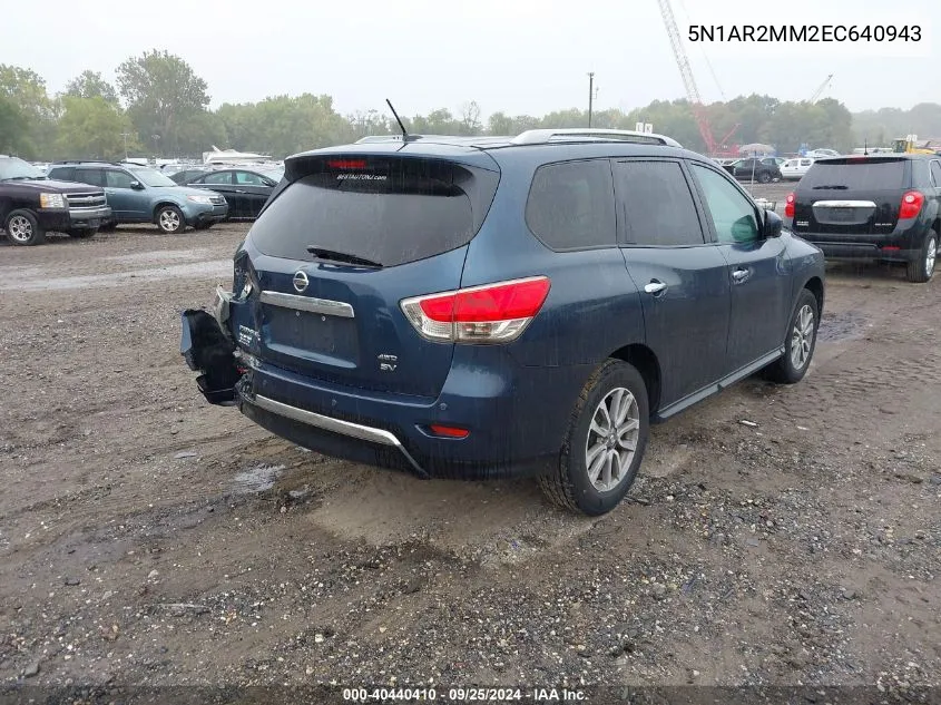 2014 Nissan Pathfinder Sv VIN: 5N1AR2MM2EC640943 Lot: 40440410