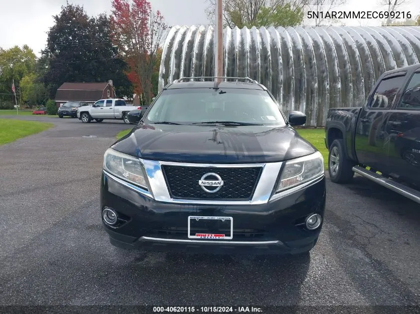 2014 Nissan Pathfinder S/Sv/Sl/Platinum VIN: 5N1AR2MM2EC699216 Lot: 40620115