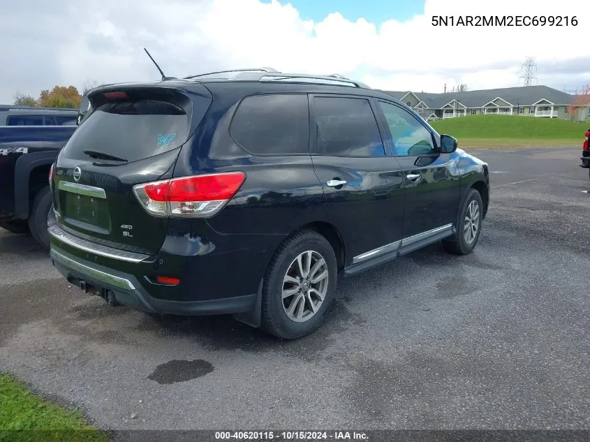 2014 Nissan Pathfinder S/Sv/Sl/Platinum VIN: 5N1AR2MM2EC699216 Lot: 40620115