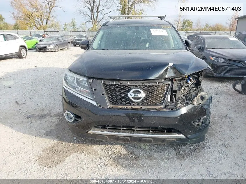 2014 Nissan Pathfinder Sl VIN: 5N1AR2MM4EC671403 Lot: 40734007