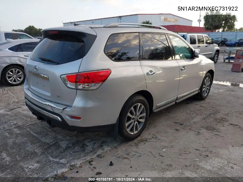 2014 Nissan Pathfinder Sl VIN: 5N1AR2MNXEC731922 Lot: 40755791