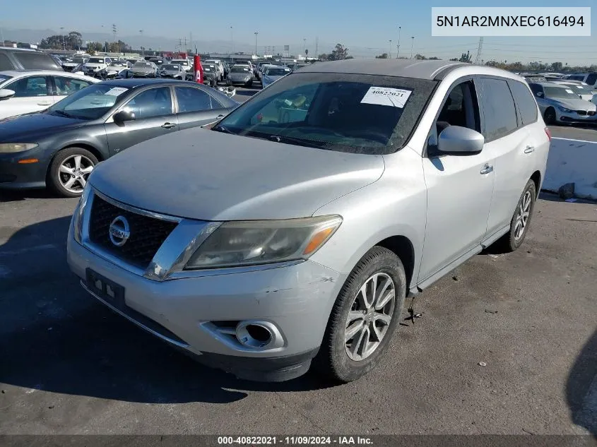 2014 Nissan Pathfinder S VIN: 5N1AR2MNXEC616494 Lot: 40822021