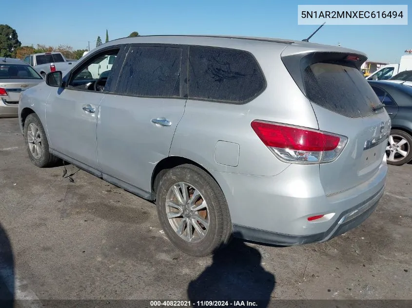 2014 Nissan Pathfinder S VIN: 5N1AR2MNXEC616494 Lot: 40822021