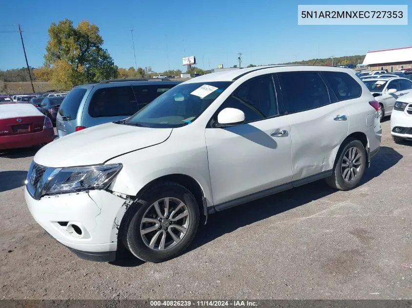 2014 Nissan Pathfinder S VIN: 5N1AR2MNXEC727353 Lot: 40826239